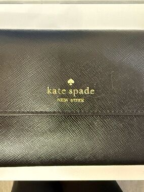 kate spade Black Saffiano Leather Continental Wallet with Gold Logo